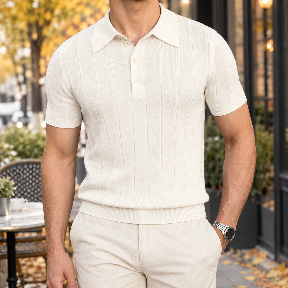 Emilio Ribbed Polo Sweater - White
