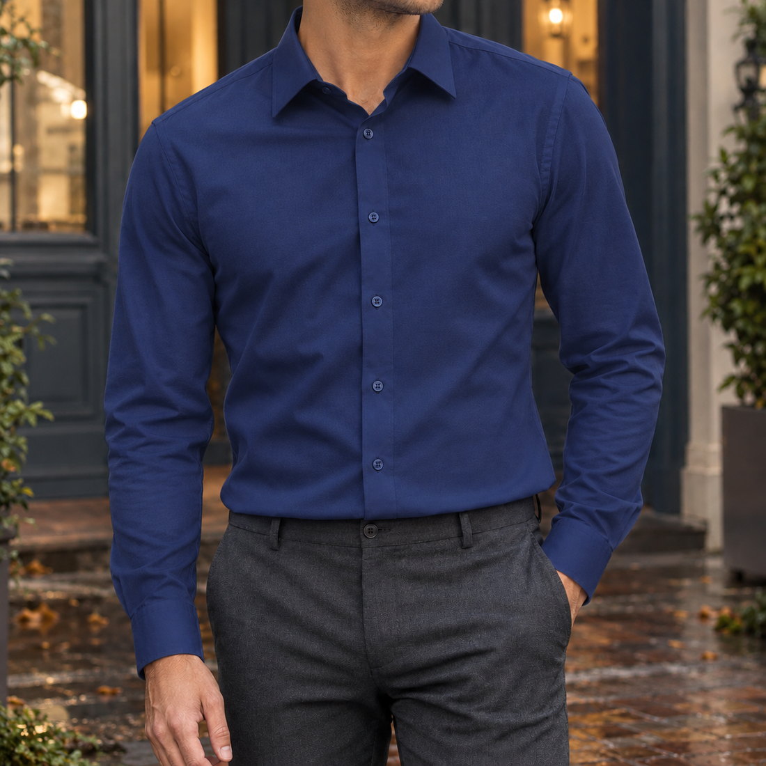 Jocelyn Fitted Shirt - Navy Blue