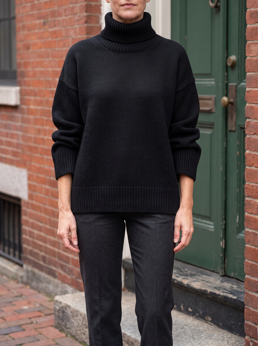 Wren Relaxed Turtleneck Sweater in Black - front view