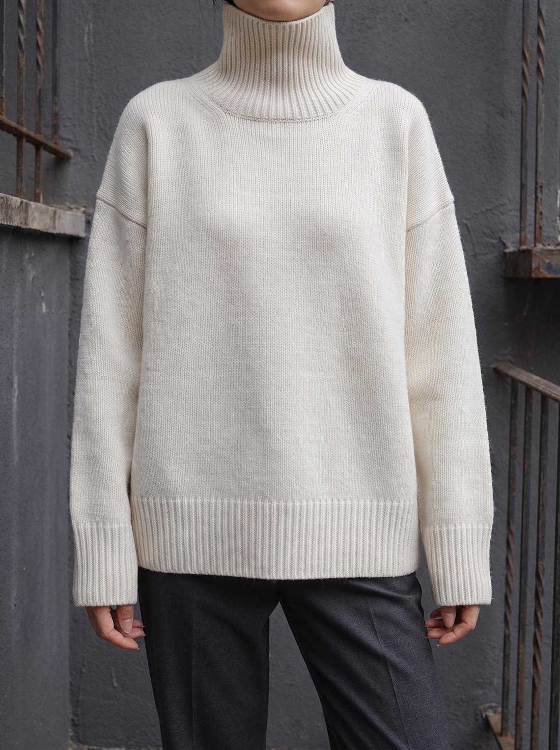 Wren Relaxed Turtleneck Sweater in White - front view
