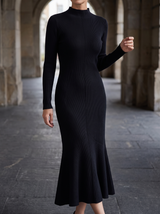 Ada Mock-Neck Knit Midi Dress in Black - alternate view