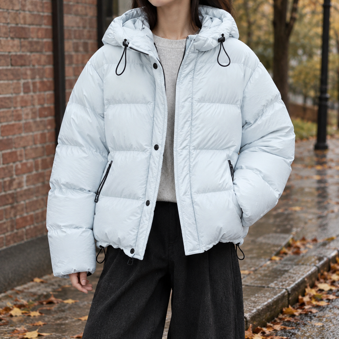 Cordelia Hooded Puffer Jacket - Light Blue