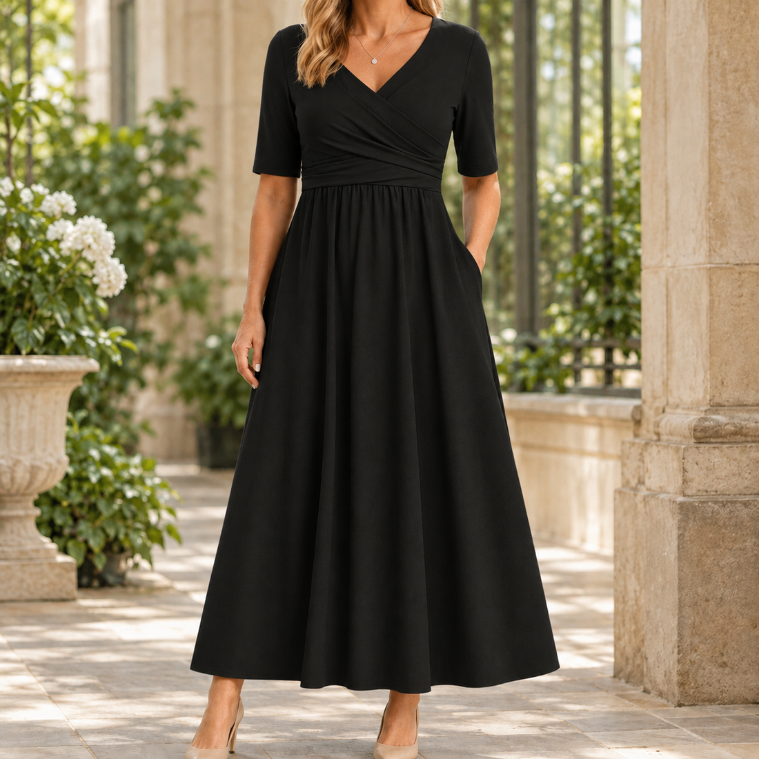 Savannah Wrap Maxi Dress - Black