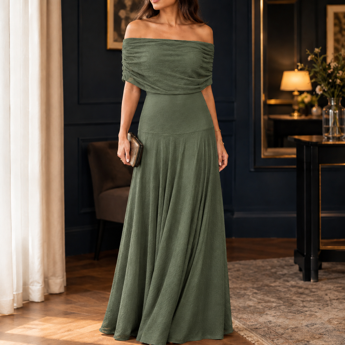 Solange Off-Shoulder Dress - Olive Green