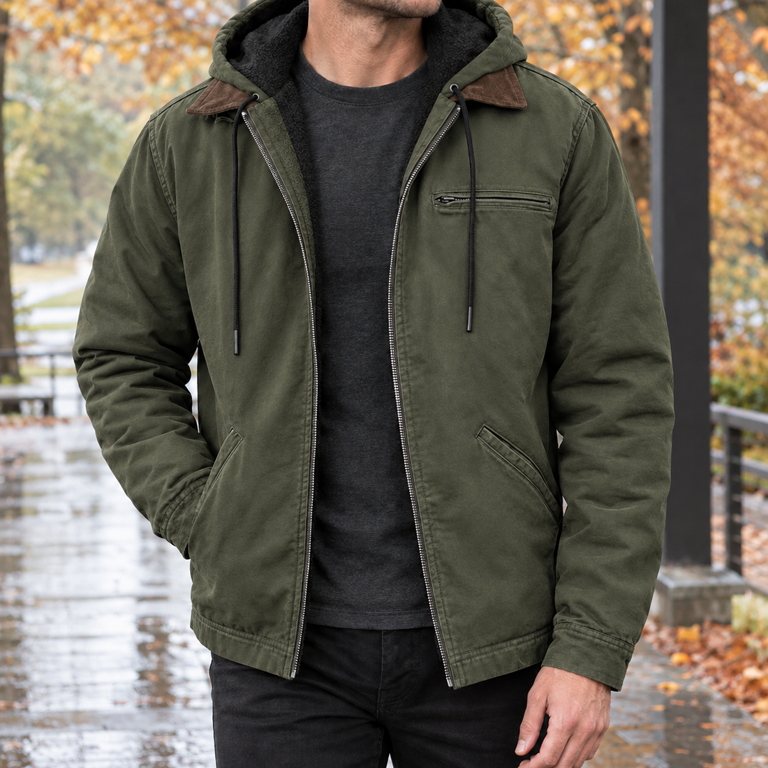 Hudson Hooded Jacket - Army Green