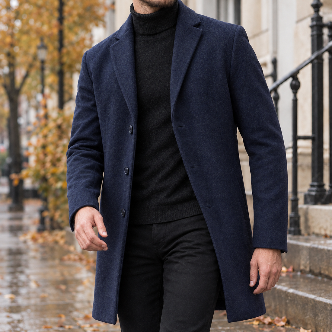 Conrad Wool Overcoat - Navy Blue