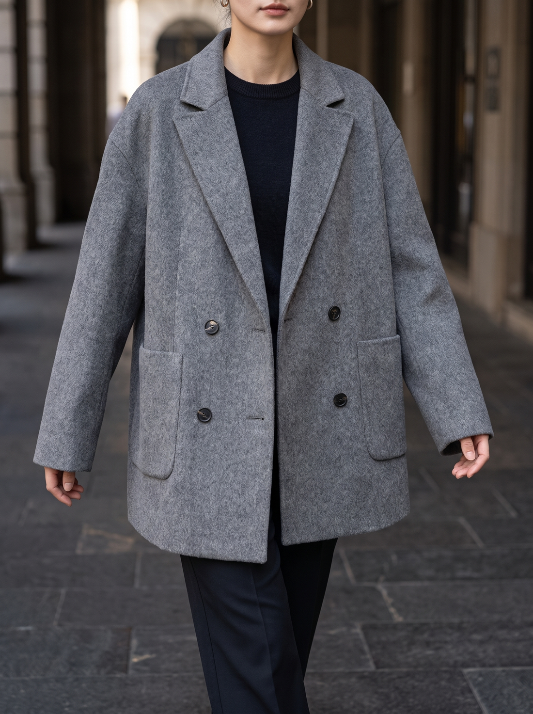 Robin Double-Breasted Wool-Blend Coat in Gray - front view