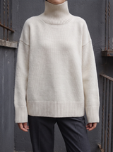 Wren Relaxed Turtleneck Sweater in White - front view